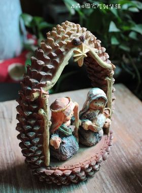 外贸出口树脂卡通仿木雕刻森林里的小动物松果立体家居装饰品摆件