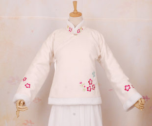 独家设计手推绣白色毛呢汉服棉袄明制立领袄裙款汉元素时装上衣