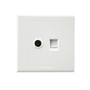 捷鹰86风范墙壁家用象牙白电视电话插座