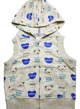 乐天BABY*2-10岁儿童灰色小熊全棉背心马甲