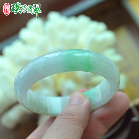 【璞谷翡翠】特价56.5冰种飘阳绿花翡翠手镯A货玉手镯3807小营