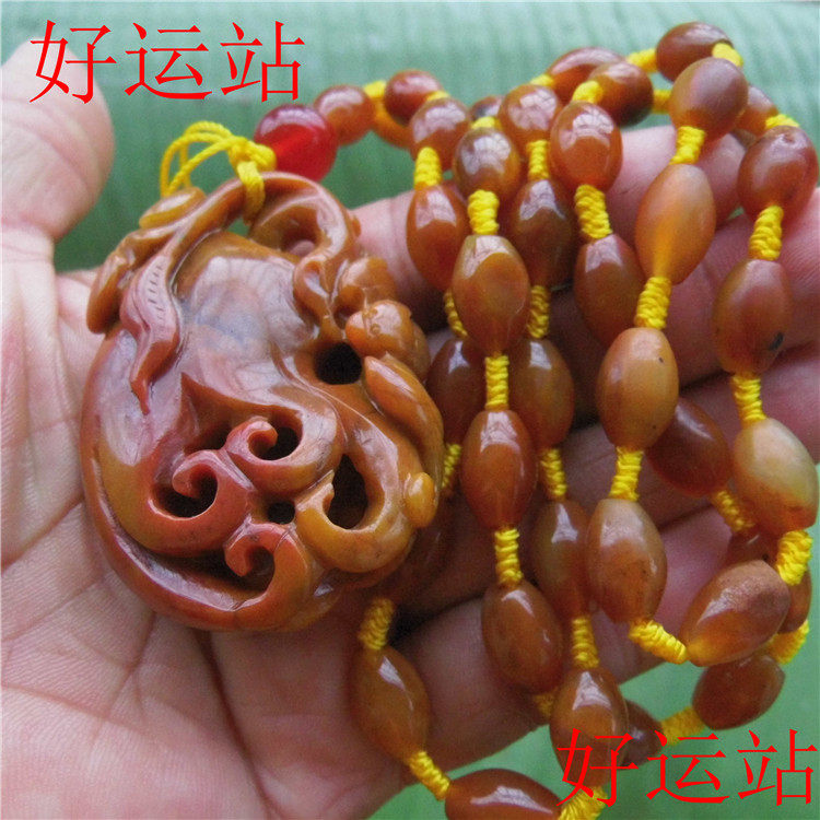 促销新款黄龙玉如意人生吊坠玉石男女款挂件黄蜡石项链玉佩收藏品