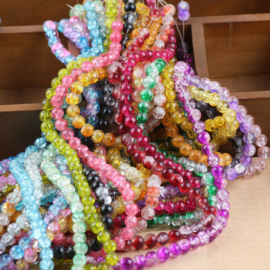 diy饰品配件6mm爆花珠玻璃珠裂纹珠七彩珠碎花珠约140颗 多色可选