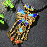 Ms Tai cloisonne vintage pendant filigree Butterfly style tassel pendant silver plated jewelry people