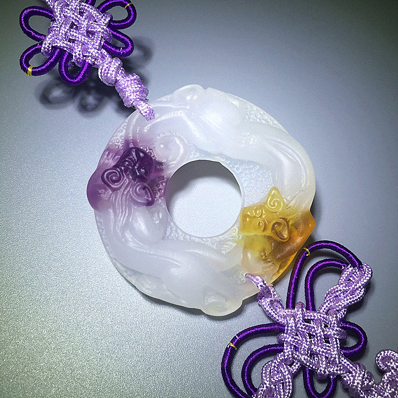 古法琉璃玉器汽车挂件环形瑞兽图腾车挂饰品轿车内车载挂坠装饰