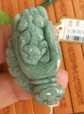 91077玉琳阁 实物拍 缅甸玉天然A货翡翠精雕升手来财吊坠 立体款