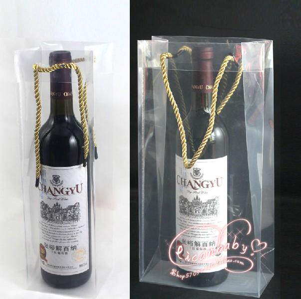 长方形透明单双支红酒袋子手提葡萄酒袋PVC塑料包装礼品袋烟酒袋