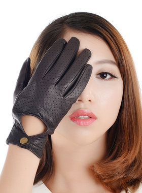 女士机车羊皮朋克手套