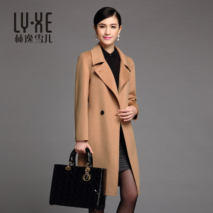 林逸雪儿羊毛大衣女2015秋毛呢外套中长款西