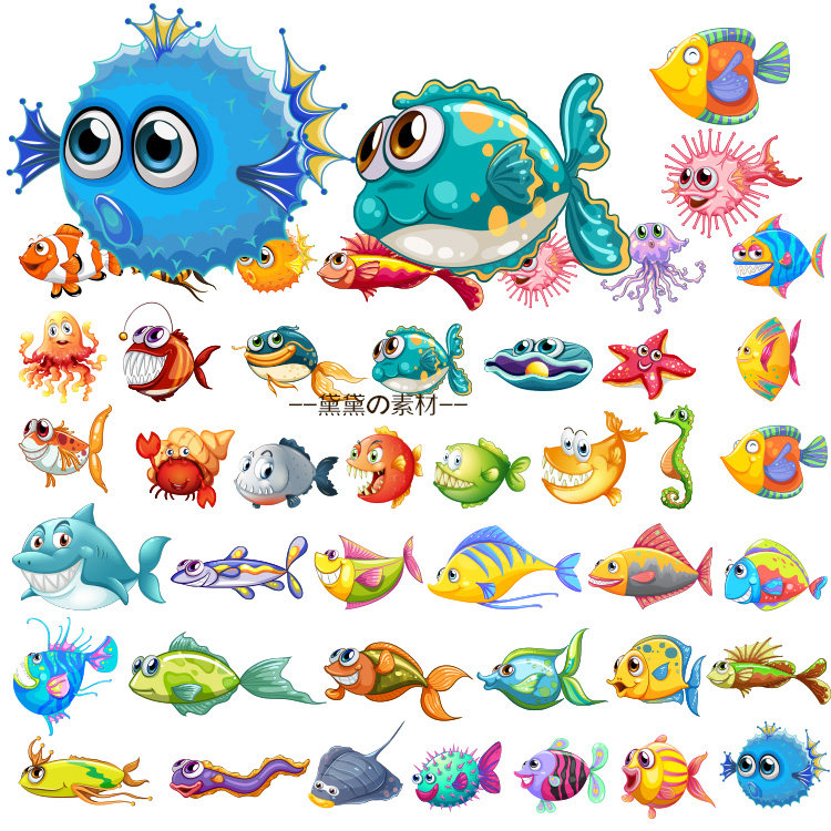 可爱卡通鱼eps矢量图片小丑鱼还买鲸鱼成长画册设计素材