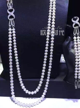 长款毛衣链双层天然淡水珍珠