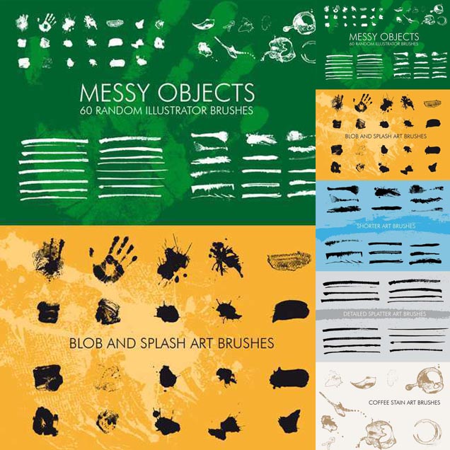 A2895矢量60个斑点水墨线条墨迹笔刷 AI设计素材