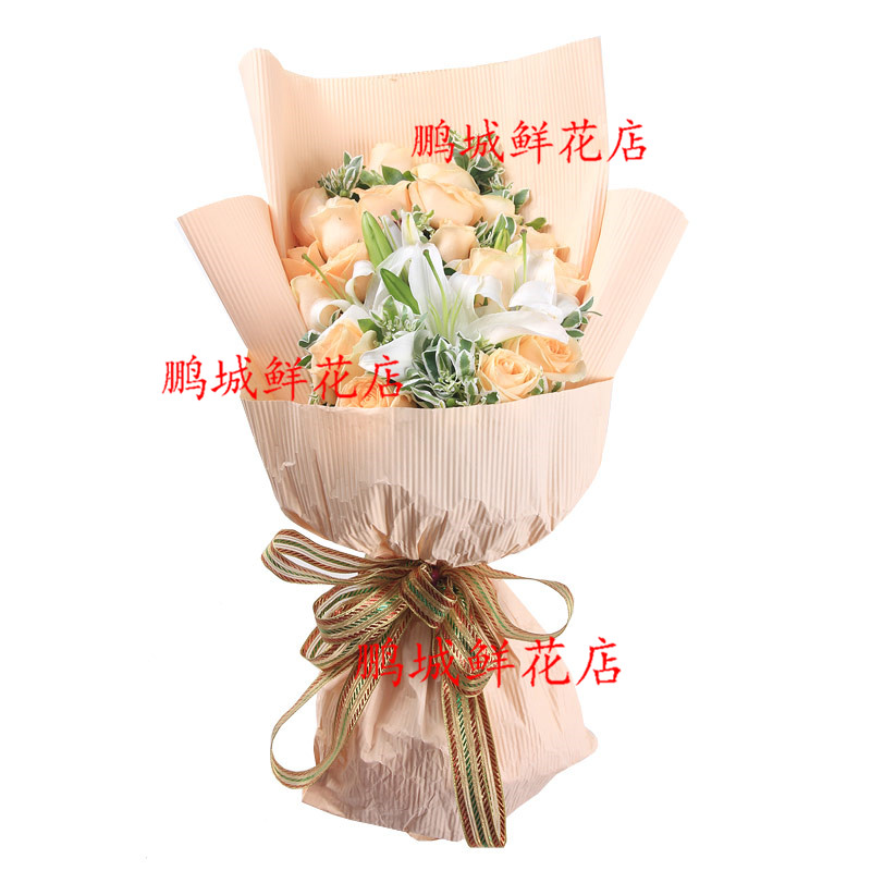 19朵白百合同城深圳混搭花束