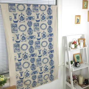 青花瓷中国风门帘 风水帘 中式棉麻布艺隔断帘 印花装饰帘 包邮