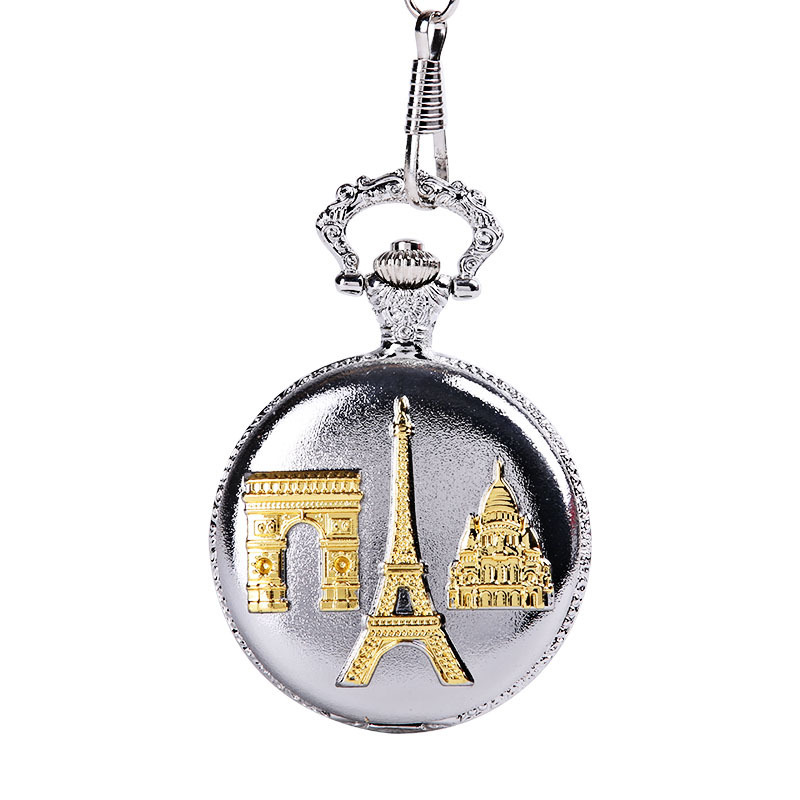大号间金色浮雕巴黎三景复古怀表 巴黎铁塔怀表0552