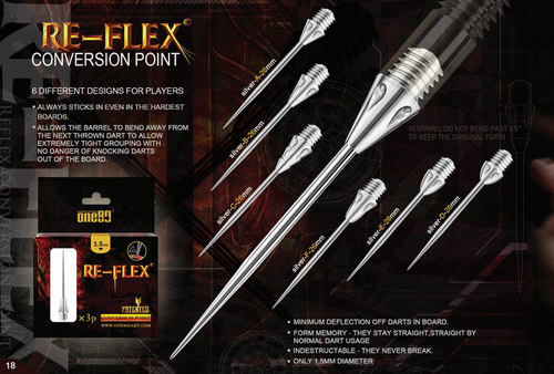 ONE80 RE-FLEX 软式转硬式专业弹簧钢飞镖针2BA转换1.5mm飞镖针