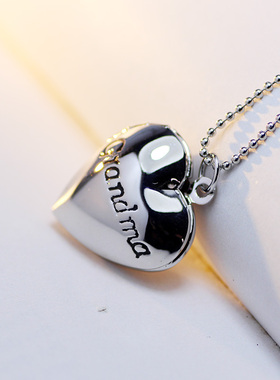 字母可以放照片项链心形情侣吊坠