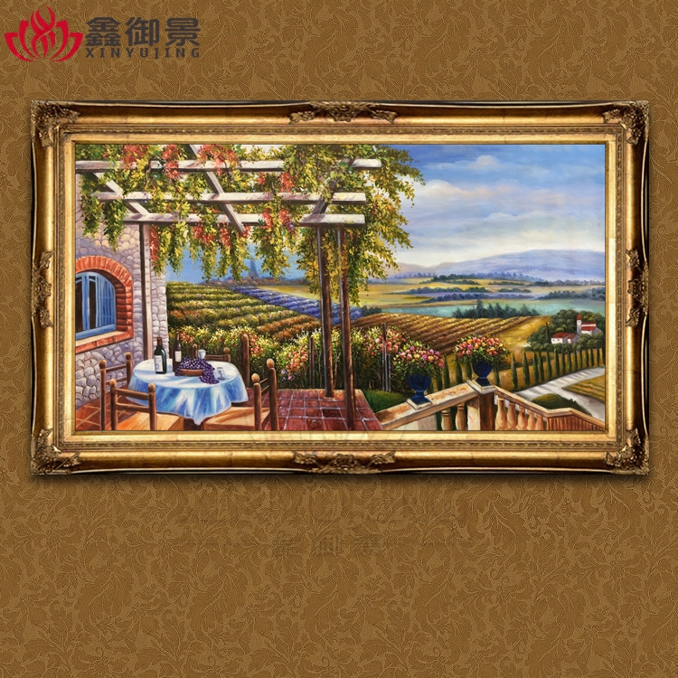 纯手绘油画客厅玄关餐厅挂画家居装饰画田园风景花园景葡萄手工画