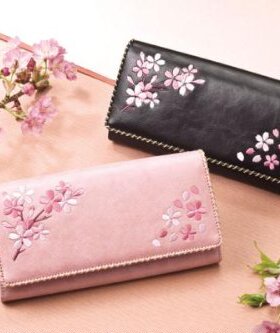 日本日式 宇野千代风 刺绣 樱花 女士长款钱包钱夹 黑色 生日礼物