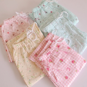 柔软舒适精梳纯棉双层纱布女长裤春夏秋大码睡裤全棉居家休闲裤