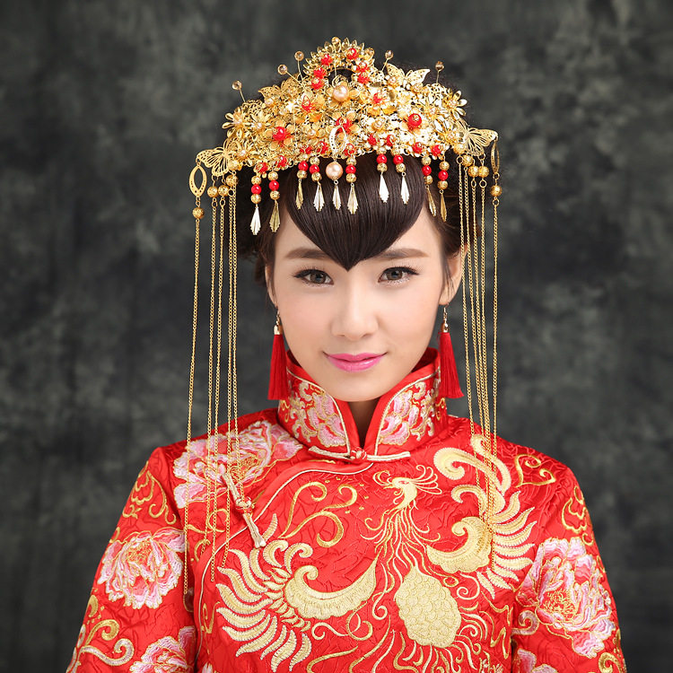 中式新娘古装头饰秀和服凤冠发饰龙凤褂配饰中式结婚发饰礼服1900