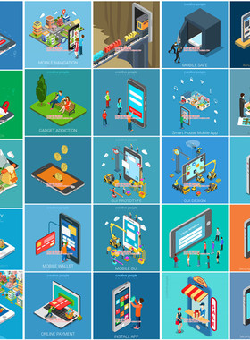 矢量设计素材 30张扁平化isometric移动互联网导航智慧城市信息图