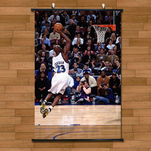 飞人乔丹三分线起跳肌肉海报挂轴画有框画酒吧卧室篮球装饰画壁画