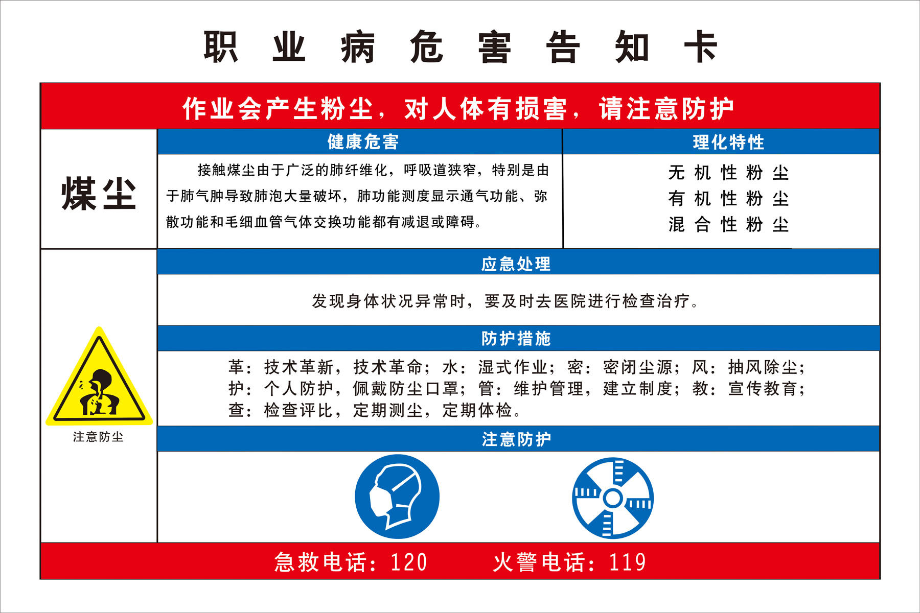 746海报印制展板写真喷绘贴纸670煤尘职业病危害告知卡