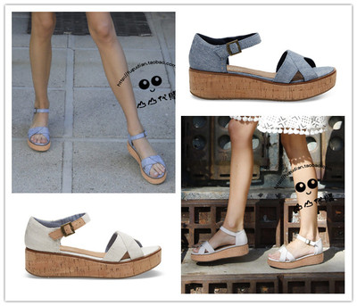 现货美代TOMS中坡跟透气凉鞋