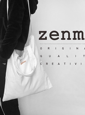 zenmo 日系纯色 黑白复古文艺单肩帆布包斜挎包休闲女包