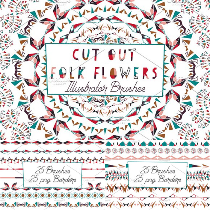 A0921矢量25个抽象几何三角形拼色笔刷插件含PNG图 AI设计素材