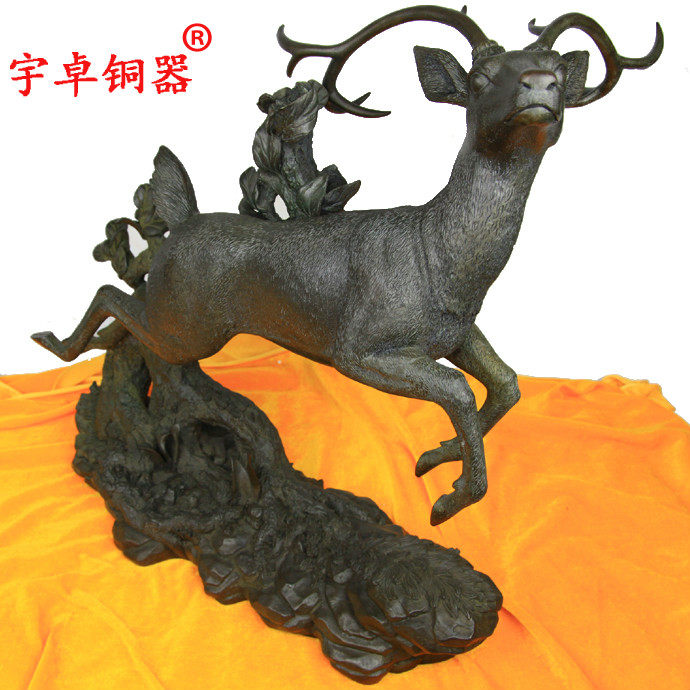 宇卓铜器 纯铜鹿跃鹿黄铜鹿家居装饰工艺品摆件