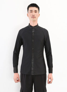男式拉丁舞上衣长袖衬衣广场舞男舞蹈练功成人国标摩登舞服装比赛