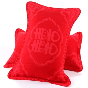 高档大红结婚庆纯棉枕套一对装全棉加厚枕头套情侣婚礼单人家用