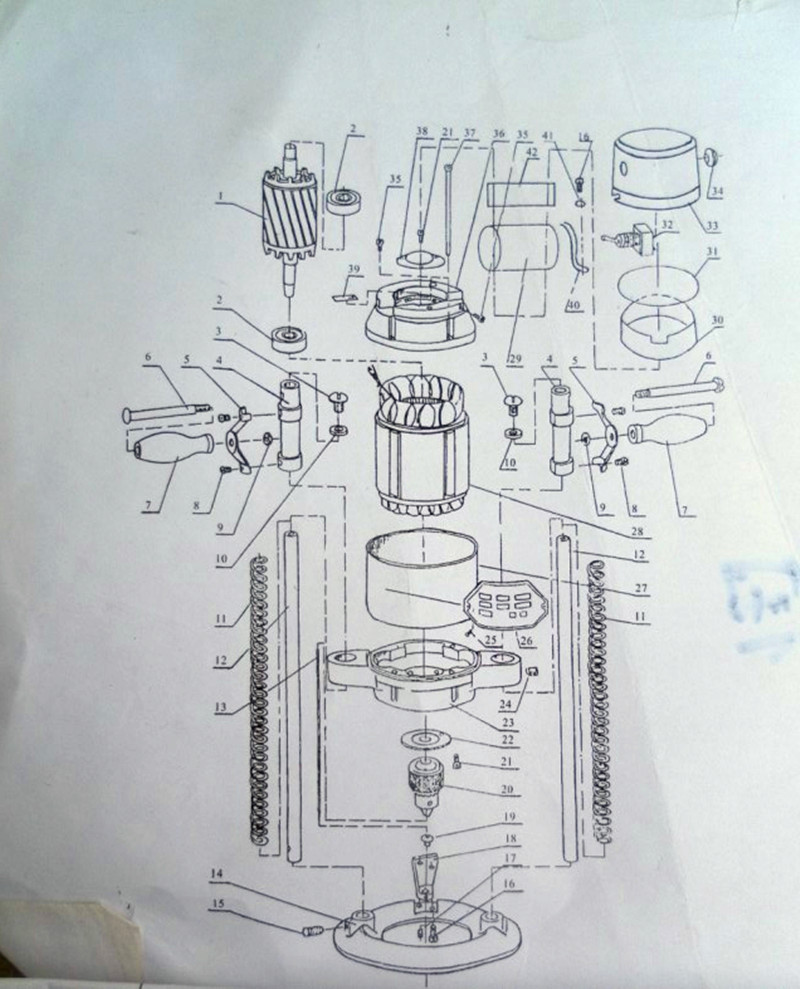 大洋牌8寸电钻服装定位钻/钻孔器/钻布机/定位电钻/打孔机零件图