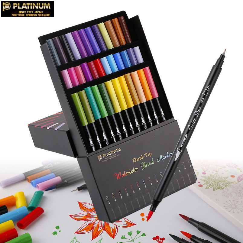 PLATINUM白金彩色毛笔CF-A定牌双头水彩笔12色 24色 36色套装包邮