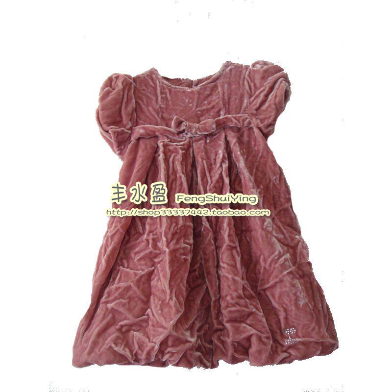 外贸出口法国单纯棉内衬金丝绒幼童连衣裙开襟裙礼服裙