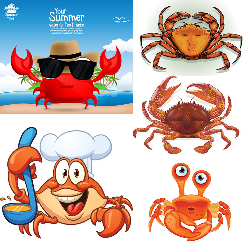 89螃蟹海蟹大闸蟹烹饪厨师卡通剪影标志造型矢量设计素材eps