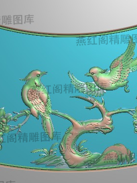 玉兰花鸟精雕图灰度图浮雕图电脑雕刻精品花鸟圆台面板2.605x232