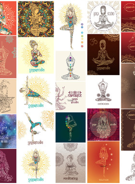 矢量设计素材 25张印度花纹曼陀罗风格瑜伽图案海报模板 EPS格式