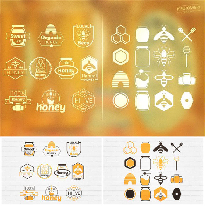 A3594矢量扁平化蜂蜜logo蜜蜂图标icons AI设计素材+psd+png