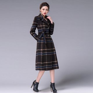 悦影织绣羊绒呢子大衣女冬品牌新款西装领欧美毛呢外套中长款气质