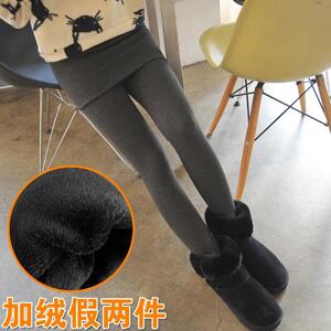 加绒加厚秋冬外穿女士修身保暖踩脚显瘦包臀裙裤弹力假两件打底裤