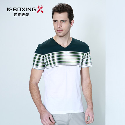 劲霸 夏季新品T恤男短袖 时尚纯棉V领休闲上衣 百搭绅士打底衫