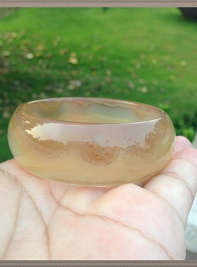 佳石琦缘原石无烧朱砂黄色底玛瑙手镯水润冰透加宽女士高档礼物73