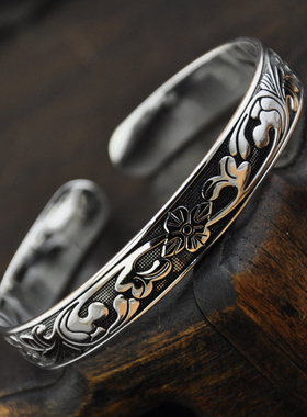 经典款民族风荷叶花纹复古苗银