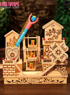 精品礼品别墅塔楼风车木质元旦