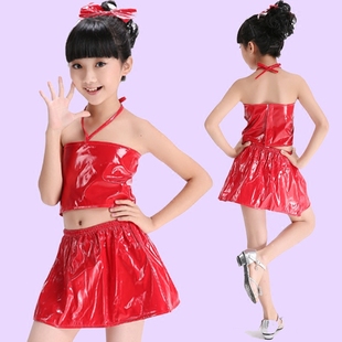 套装 儿童花木兰演出服装 女童幼儿团体舞蹈表演服装 红色公主裙皮装