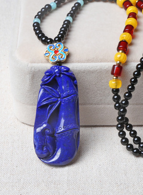 竹节雕刻生日礼物新年天然青金石