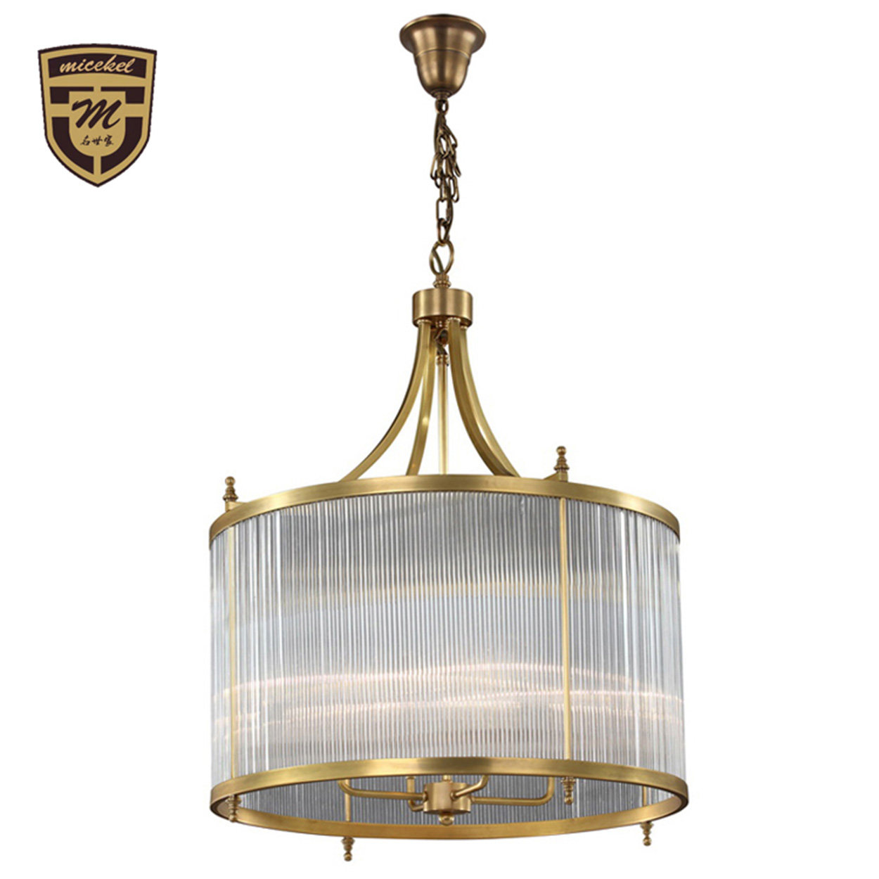 出口美式纯铜吊灯 简美灯饰条纹玻璃罩全铜吊灯 北欧卧室铸铜吊灯